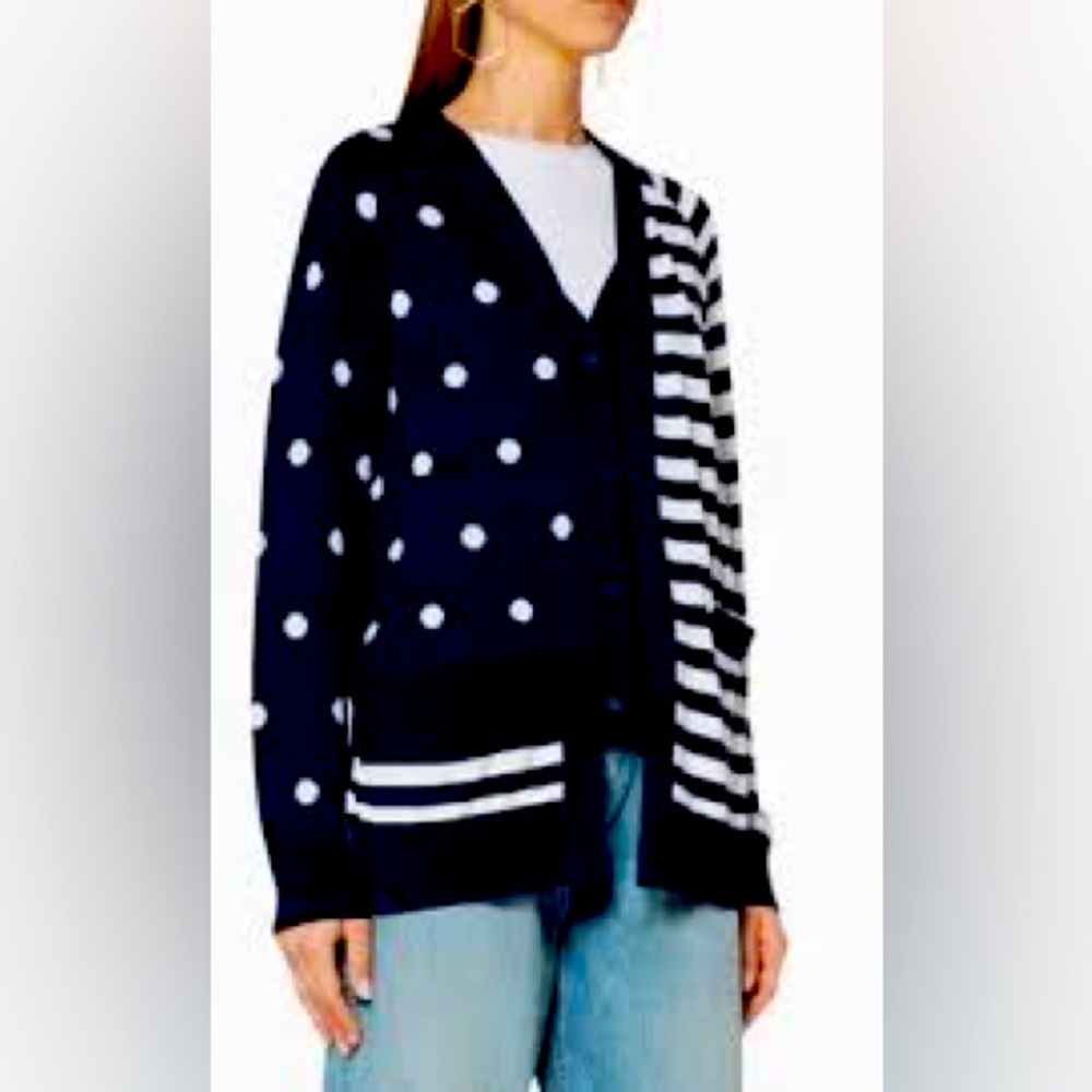 Monse blue white polka dot/striped cardigan sweater M